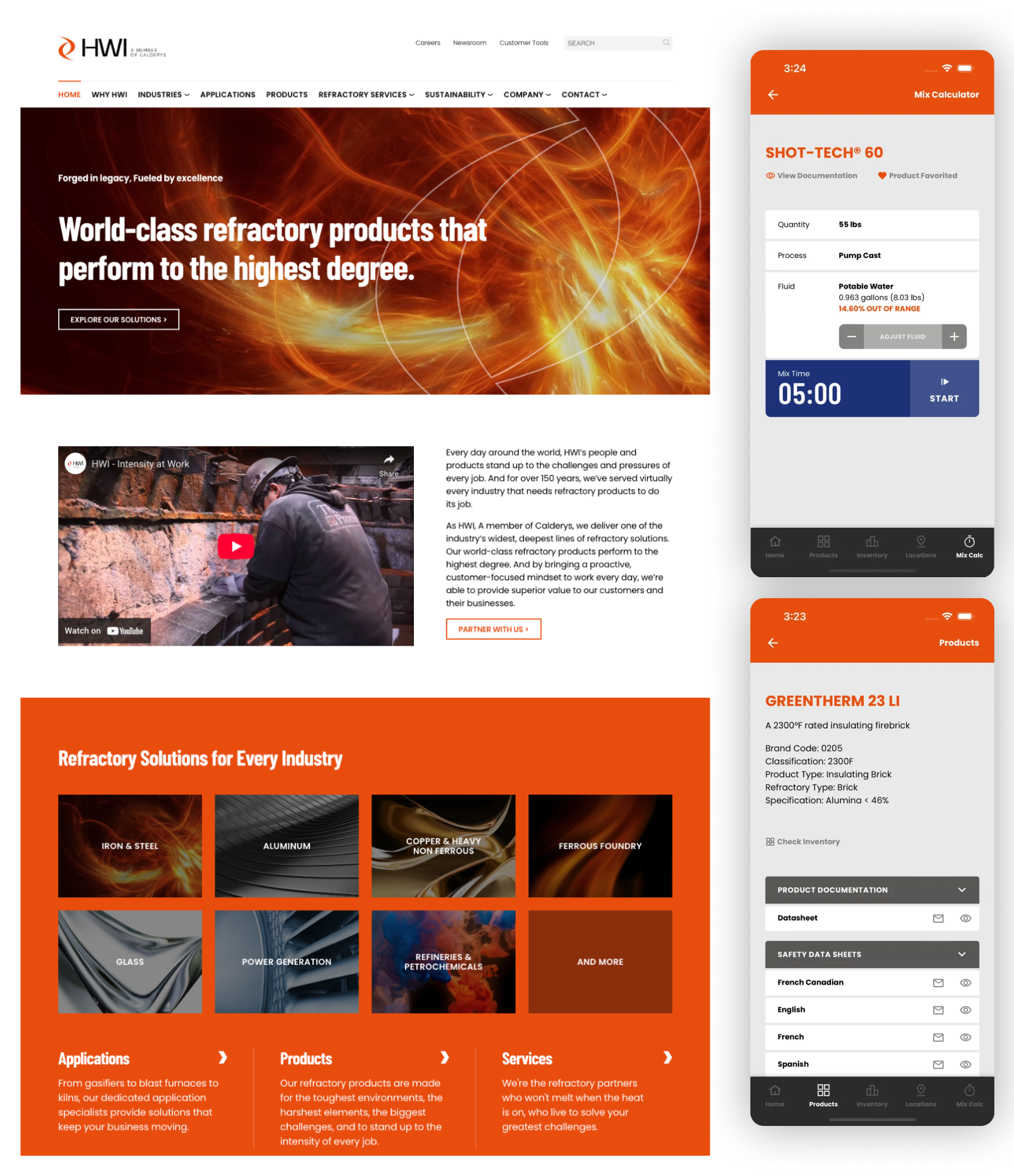Website and mobile application screenshots