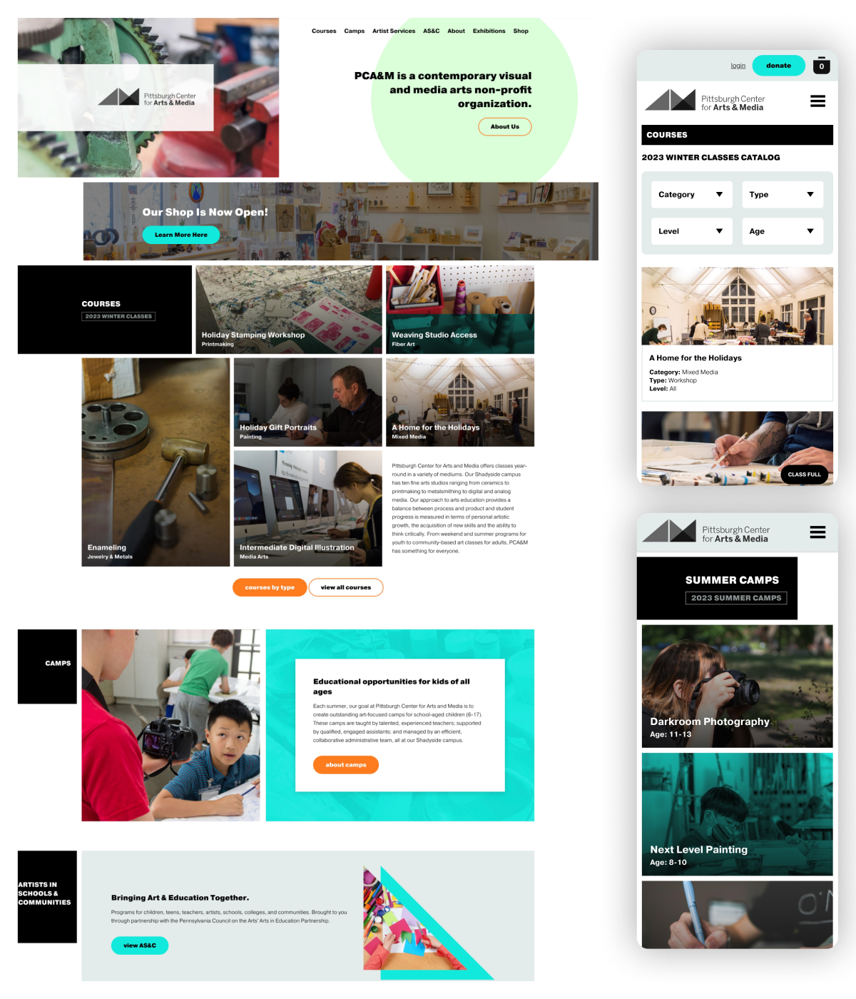 Website design and development for Pittsburgh Center for the Arts & Media.