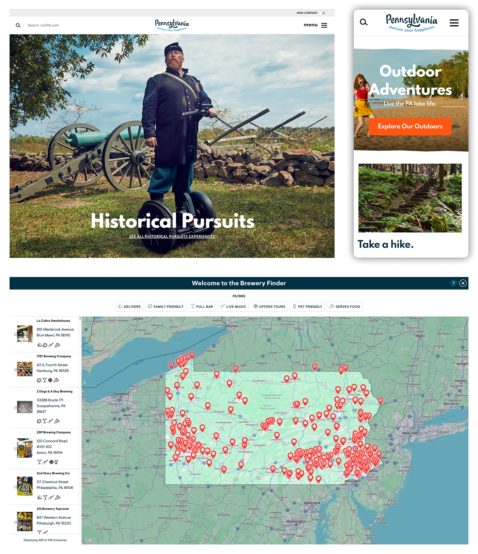 Drupal design and development for a Pennsylvania state tourism agency.
